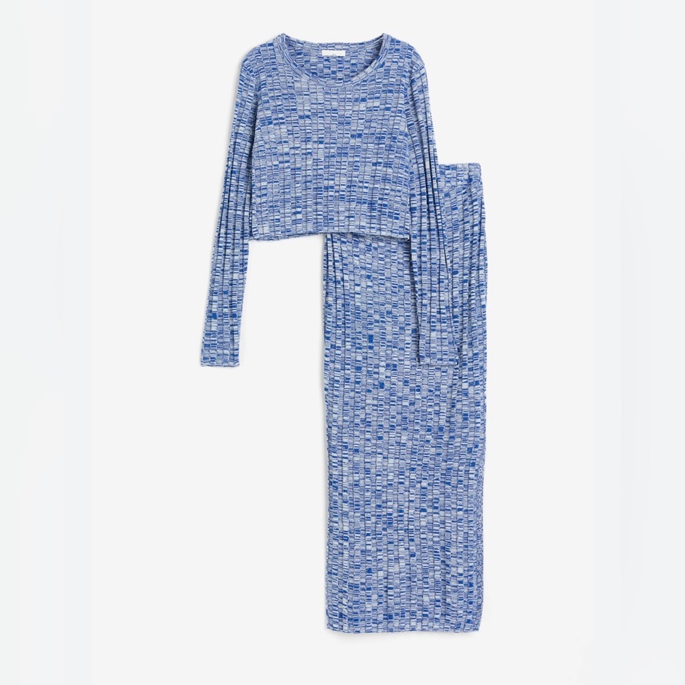 Maternity - MAMA 2-piece rib-net set Blue Marl
